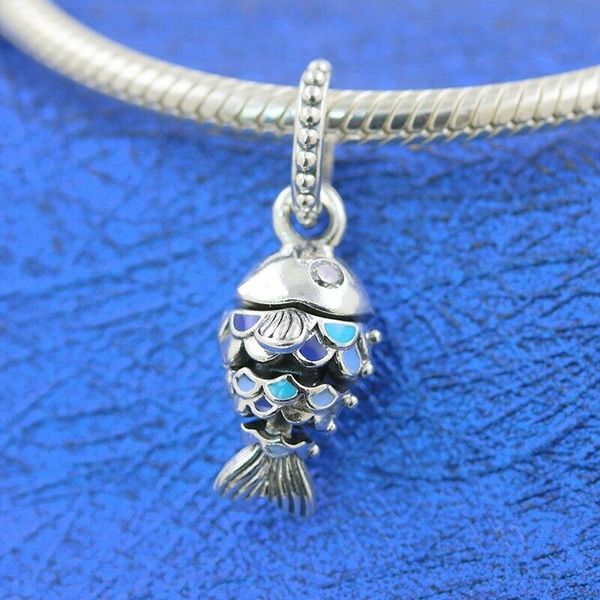 

authentic pandoraer 925 sterling silver blue scaled fish charm fit european loose bead bracelet jewelry, Black
