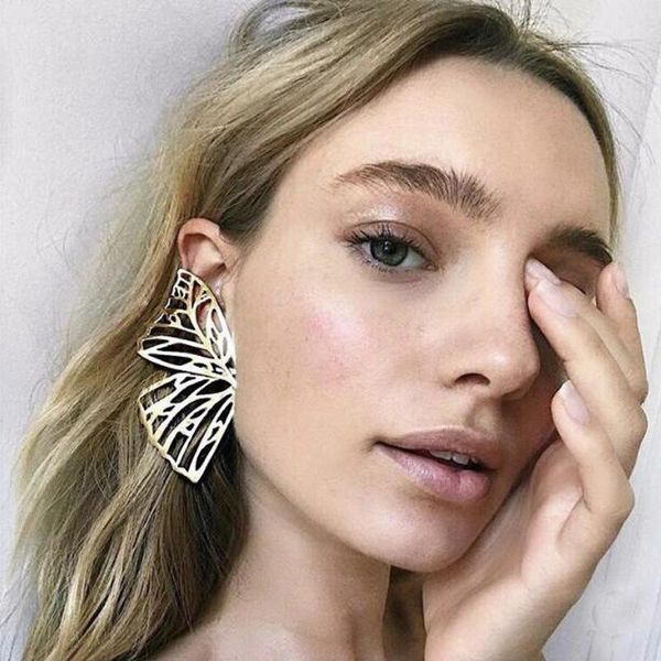

womens irregular geometric gold hoop butterfly earrings alloy metal hollow ladies costume jewellery vintage, Golden;silver