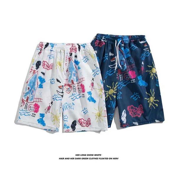 

men's shorts flower shorts men's summer thin quarter beach pants big shorts quick driable waterfront beach hawaiian print, White;black