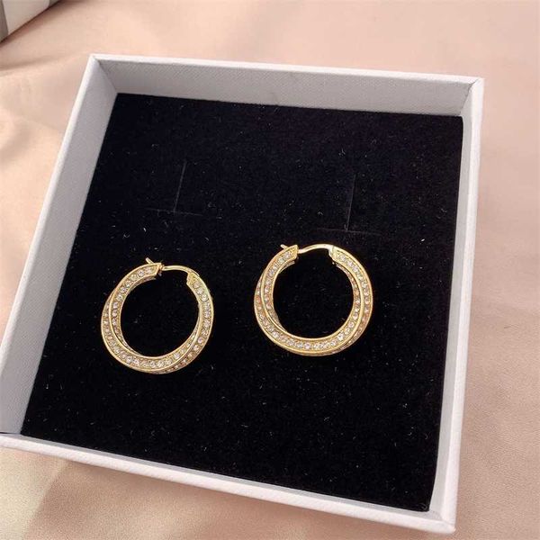 

brand earrings celi temperament full diamond twist gold plated button circle earrings versatile brass finish, Golden