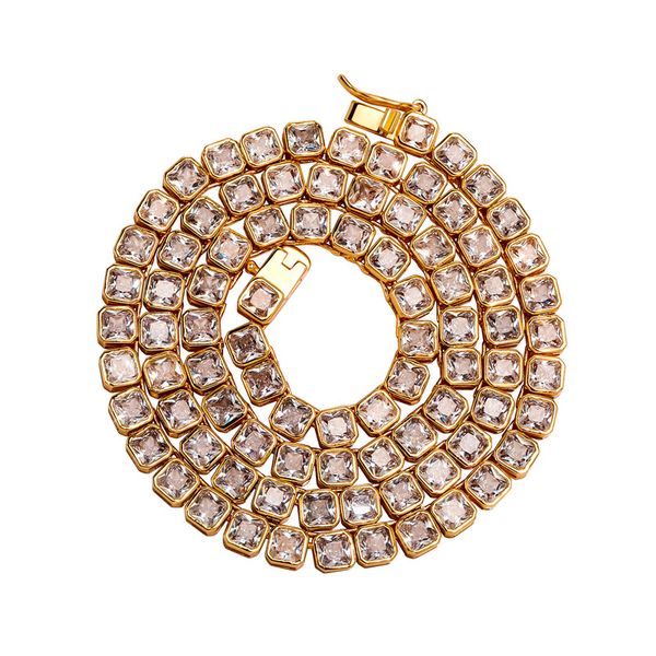 

hip hop chains 4mm 5mm single row square ice sugar tennis chain gold silver plated bling zircon necklace men's and women's fashion, Black