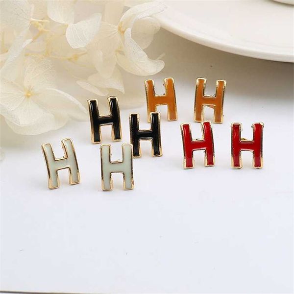 

2023 designer new h letter s925 silver needle female korean personality net red temperament versatile short sweet learning earrings, Golden