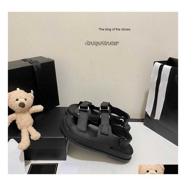 

slipperssandals comemore hook loop slingback platform dad shoes women summer beach buckle strap soft chunky heel sports woman flat drop deli, Black