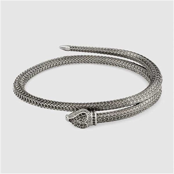 

2023 designer new fashion gujia thai silver bracelet tail snake male and female lovers punk bracelet open mouth jewelry, Black