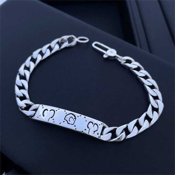 

2023 designer new jewelry yintai silver antique letter skull elf bracelet net red men and women alike, Black