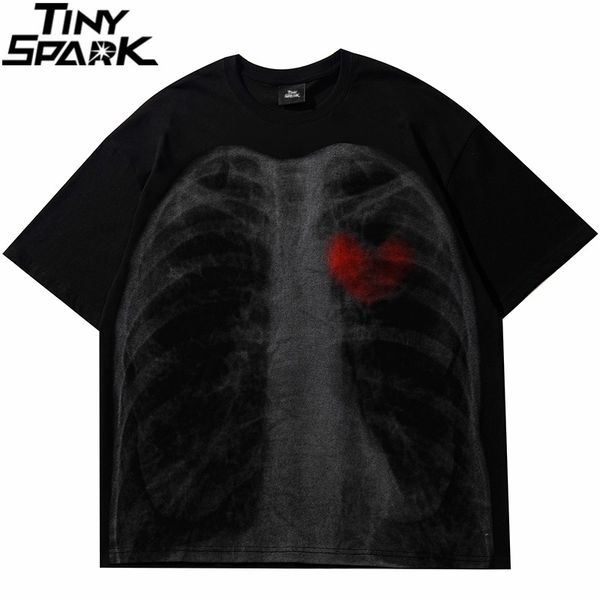 

mens tshirts 2023 men streetwear tshirt hip hop xray chest letter print t shirt harajuku cotton casual tshirt summer short sleeve tees 2303, White;black
