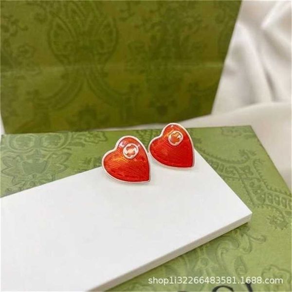 

2023 designer new fashion jewelry gujia 925 silver interlocking double love enamel red blue earrings are fashionable and simple. give your g, Golden
