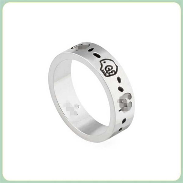 

2023 designer new jewelry skull bent head trend personalized fashion men and women's same type couple ring, Silver