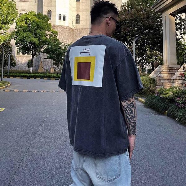 

men's plus tees hip hop washed old vintage t shirt women blue print short sleeve casual fashion, Black;brown