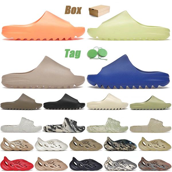 

designer with box outdoor beach slippers foam runners yezzy slide glow green azure for mens women yeezzy yeezzys slides yeezys cream clay de, Black