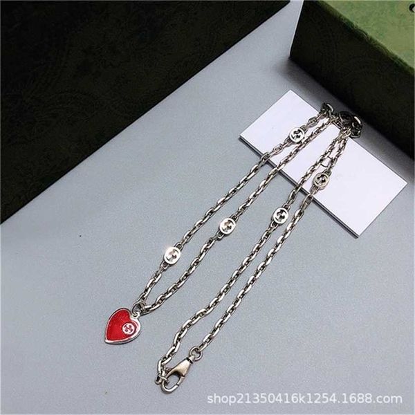 

2023 designer new fashion jewelry double red enamel necklace 925 trend fashion personality versatile heart-shaped lovers, Silver