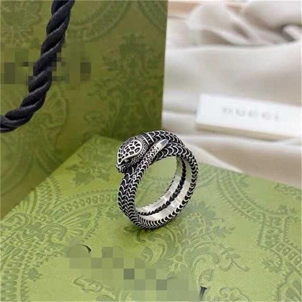 

2023 designer new fashion jewelry ancient family spirit snake winding fashion trend men's and women's double ring gift, Silver