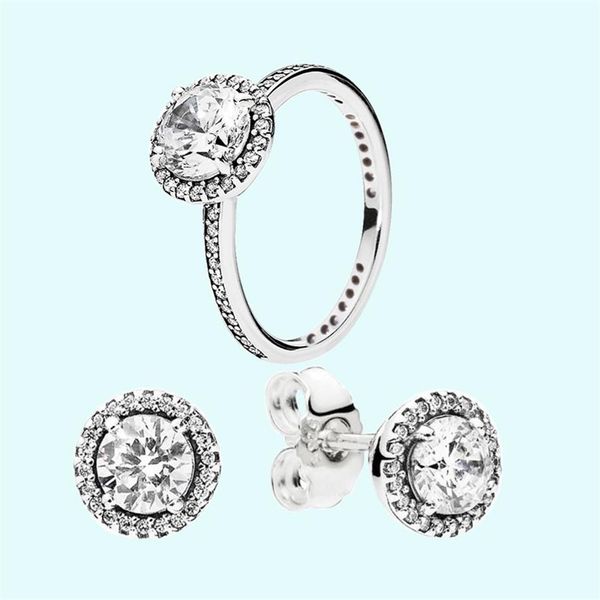 

women wedding ring & earring sets big cz diamond jewelry 925 sterling silver rings with original box for pandora women stud earrin282s, Slivery;golden