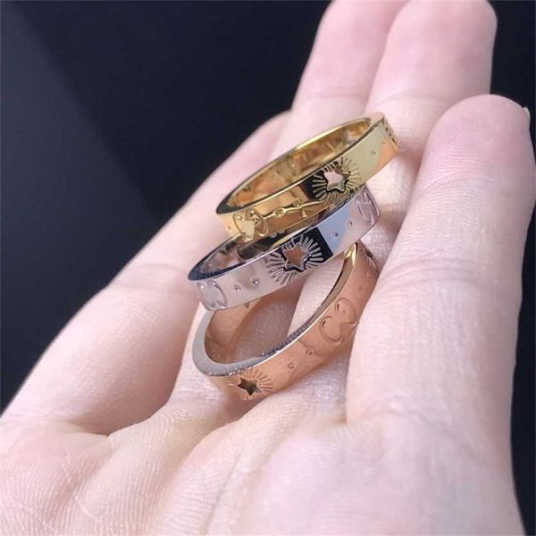 

2023 designer new jewelry hollow star couple ring v plating 18k rose gold cnc technology, Silver