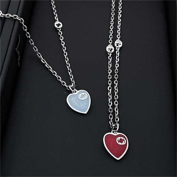 

2023 designer new fashion jewelry gujia 925 silver light blue red enamel love pendant interlocking old chain body women's clavicle neck