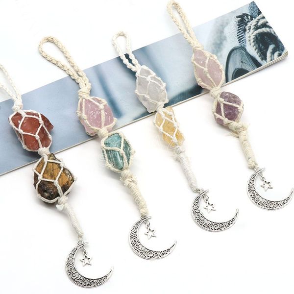 

natural crystal stone keychain pendant rope wire wrap crystal keychain handbag decor motorcycle keychain key ring holder, Silver