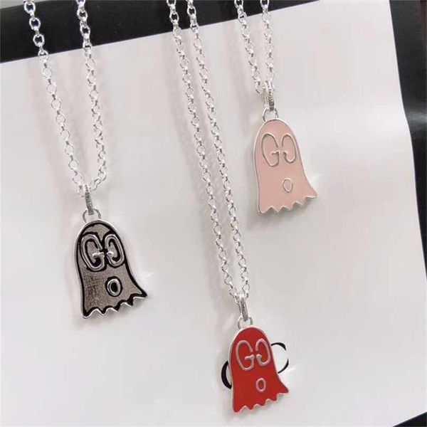 

2023 designer new jewelry glue dropping pink primary color enamel small necklace fashion male and female couple clavicle chain jewelry, Silver