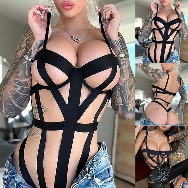 

underwear summer pop 2022 complex craft bandage hollowed out jumpsuit, Black;white