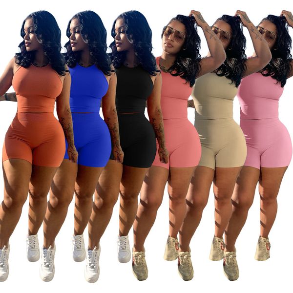 

womens two piece pants wein bulk items wholesale lots clothing women sets outifits sleeveless crop slim skinny shorts 230317, White