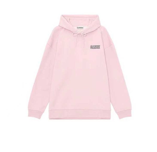 

ganni 2023ss designer sweatshirt girls fashion hoodie pink loose versatile split embroidery hooded sweater coat, Black