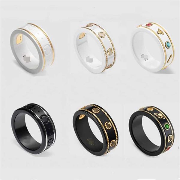 

2023 designer new gujia guqi double g s925 silver ceramic planet bee couple ring gift high version