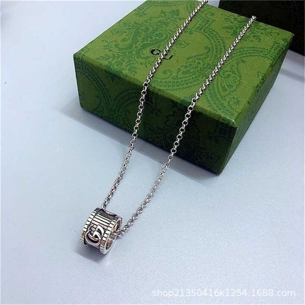 

2023 designer new fashion jewelry gujia double g-stripe 925 toothed ring small manyao necklace changes times, trend, versatile couple, Silver