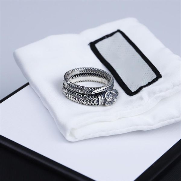 

s925 sterling silver snake ring new three-dimensional king snake winding spirit snake ring retro trend men and women ring2452