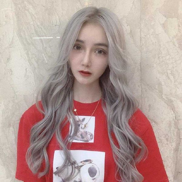 

wig female long curly hair big wave granny grey fashion synthetic wigs, Black