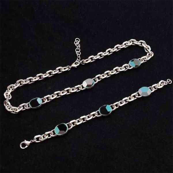 

2023 designer new family gujia double letter blue enamel bracelet necklace net red same fashion temperament, Silver