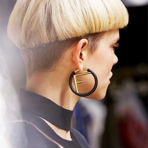 

2023 designer new s925 silver needle fashion personality exaggerated f letter cold wind large circle earrings, Golden