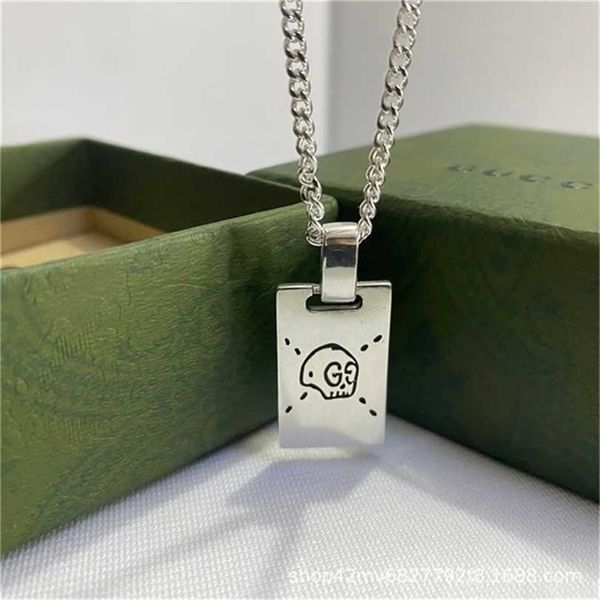 

2023 designer new fashion jewelry gujia skeleton necklace double rectangular male and female couple clavicle chain tide brand, Silver