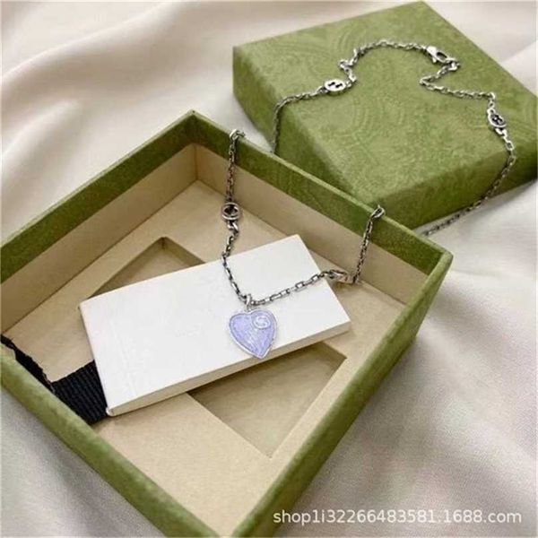 

2023 designer new fashion jewelry gujia 925 interlocking double love enamel red blue pendant necklace fashionable and simple. give your girl, Silver