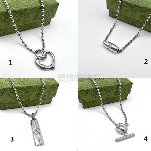 

2023 designer new jewelry double love shaped pendant personalized fashion rectangular column pendant men's and women's same couple, Silver