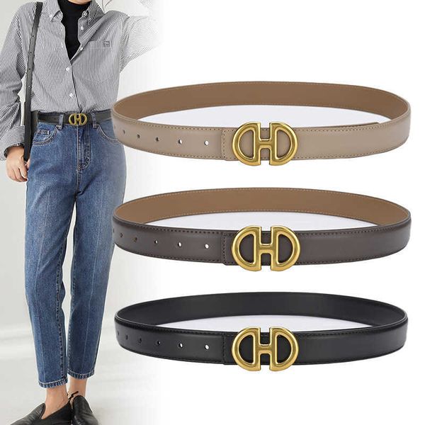 

belts 2022 new women's colorful fashion versatile two-layer cowhide simple style skirt belt, Black;brown