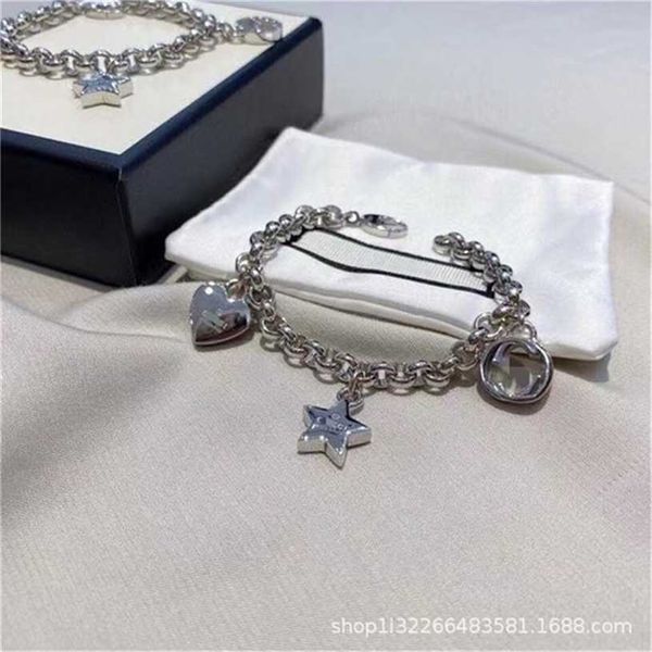 

2023 designer new fashion jewelry brand silver 925 double interlocking star love shape bracelet fashion punk hip hop temperament trend women, Black