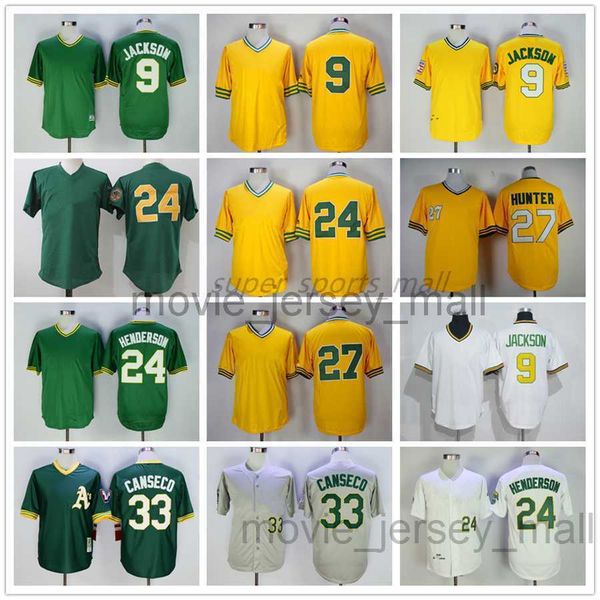 

vintage college baseball wears jersey 9 reggie jackson 24 rickey henderson 27 catfish hunter 33 jose canseco jerseys men women youth size s-, Blue;black