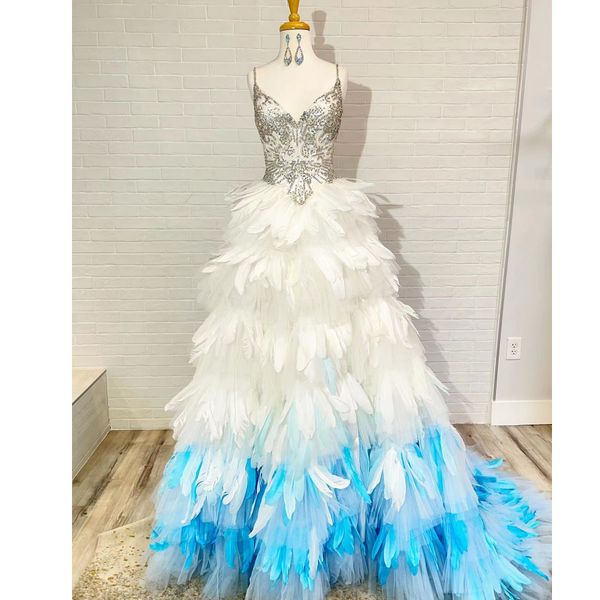

luxury prom dresses for women beads crystal feathers tiered elegant formal party evening dress vestidos de noche, Black