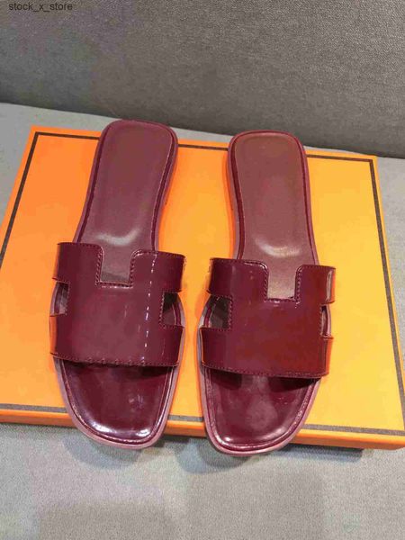 

2023 fashion sandals genuine leather h women slippers summer luxury flat slides ladies beach sandal party wedding oran slipper without box a, Black