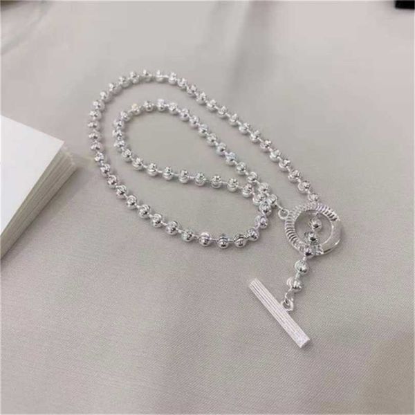 

2023 designer new fashion jewelry 925 silver bead carved lovers necklace clavicle chain cool wind