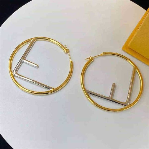 

2023 designer new letter plated two colors earrings 5cm brass 925 silver needle earrings female, Golden
