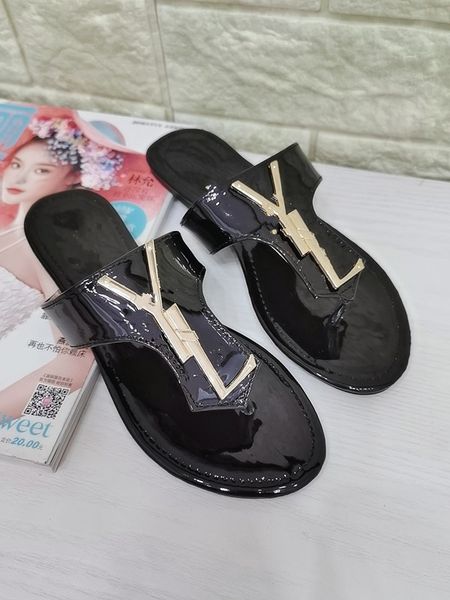 

ly slippers woman shoe beach slides designer shoes sandals lady loafers g flip flops summer rubber bottom letter flat heel metal button lazy, Black