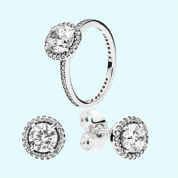 

women wedding ring & earring sets big cz diamond jewelry 925 sterling silver rings with original box for pandora women stud earrin285r, Slivery;golden