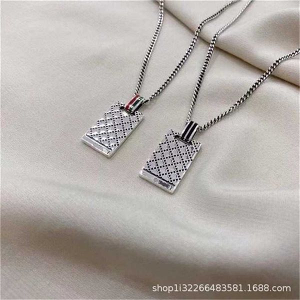 

2023 designer new fashion jewelry 925 thai silver gujia green black rhombic rectangular hangtag enamel color necklace fashion net red men&#0