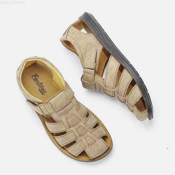 

leather men sandals casual beach comfortable sandals summer shoes 2022 #s206-5 0318, Black