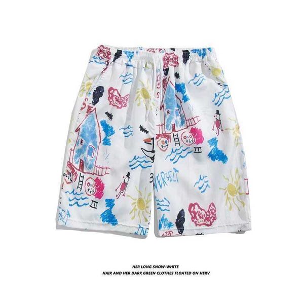 

men's shorts flower shorts men's summer thin quarter beach pants big shorts quick driable waterfront beach hawaiian print, White;black