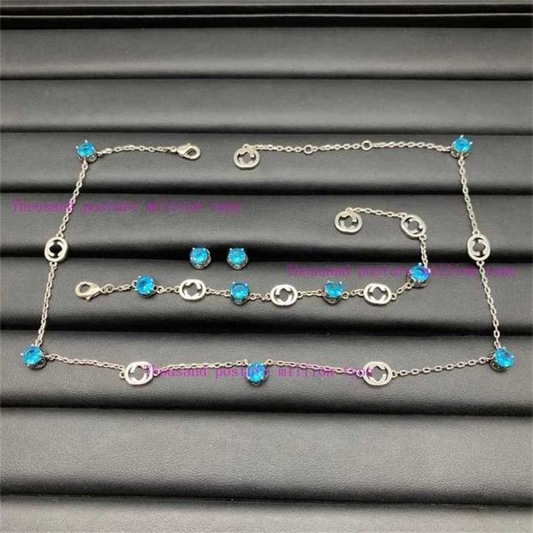 

2023 designer new letter blue simple necklace bracelet earnail personality fashion jewelry, Black