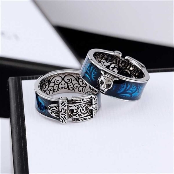 

2023 designer new fashion jewelry ring 925 silver tiger head couple ring gujia turquoise love fashion hip hop style