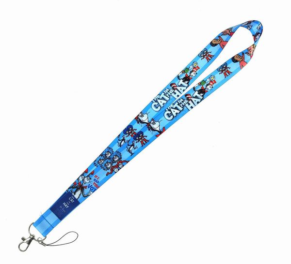 

designer keychain cat in a hat anime lanyard neck strap rope for mobile cell phone id card badge holder with keychain children keyring, Silver