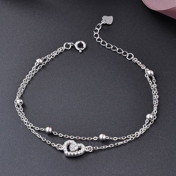 

designer jewelry bracelet sterling silver s925 love buddha bead bracelet female double layer zircon heart simple jewelry string, Golden;silver