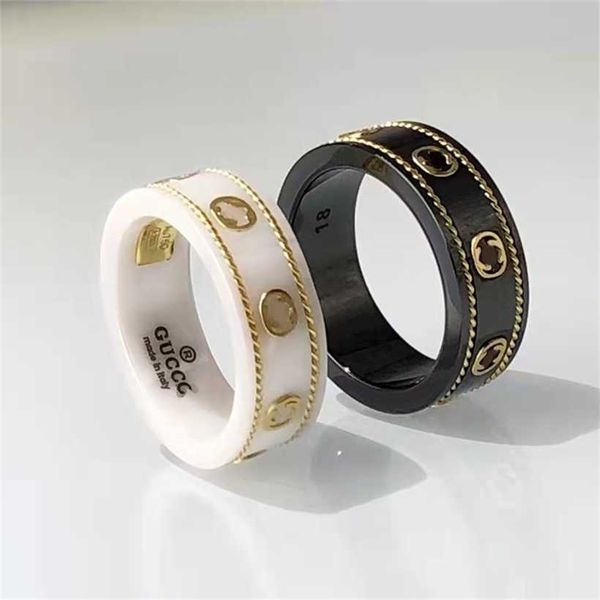 

2023 designer new fashion jewelry black and white ceramic version ring, Silver